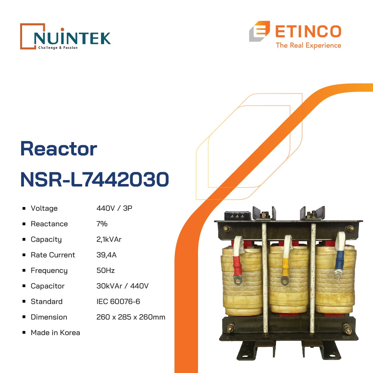NSR-L7.442030 | Cuộn kháng Nuintek 7% tụ 30kVAr 440V