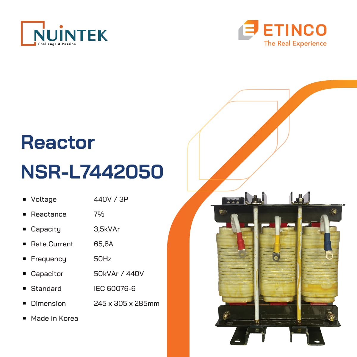 NSR-L7.442050 | Cuộn kháng Nuintek 7% tụ 50kVAr 440V