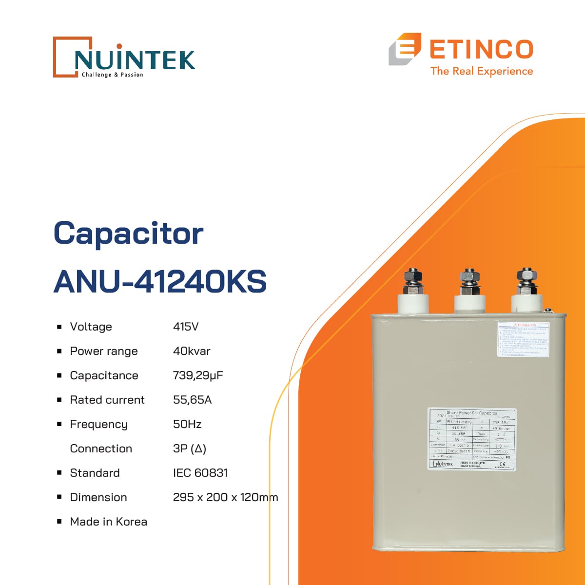 ANU-41240KS | Tụ bù Nuintek 40kVAr 3 pha 415V
