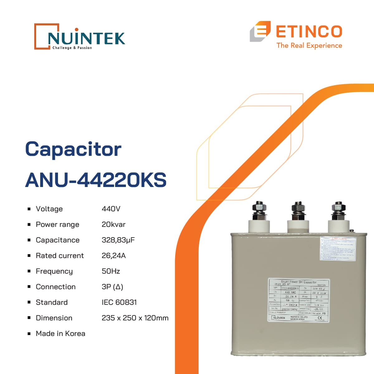 ANU-44220KS | Tụ bù Nuintek 20kVAr 3P 440V