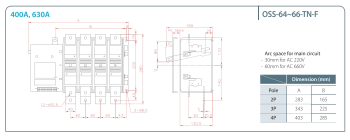 kich thuoc ats osemco oss tn type 400a 630a fixed front