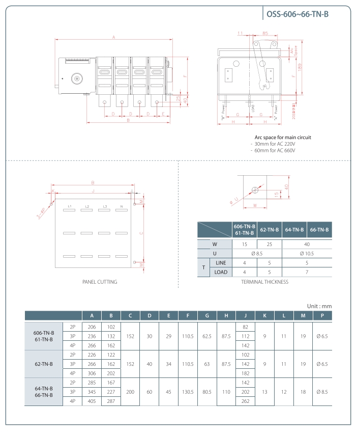 kich thuoc ats osemco oss tn type 60a 100a 200a 400a 630a fixed back
