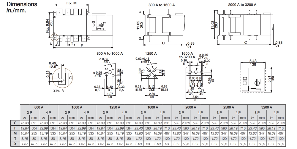 kich thuoc ats socomec atys r 800a 1000a 1250a 1600a 2000a 2500a 3200a