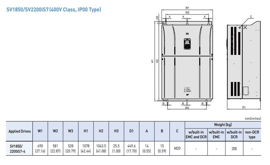kich thuoc bien tan ls is7 ip21 type 185kw 220kw 400v ip00