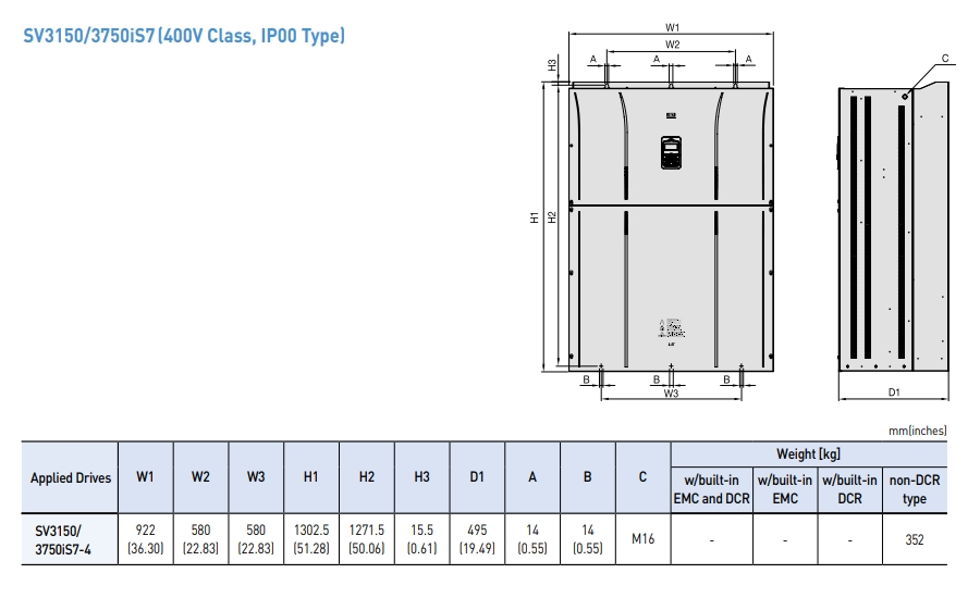 kich thuoc bien tan ls is7 ip21 type 315kw 375kw 400v ip00
