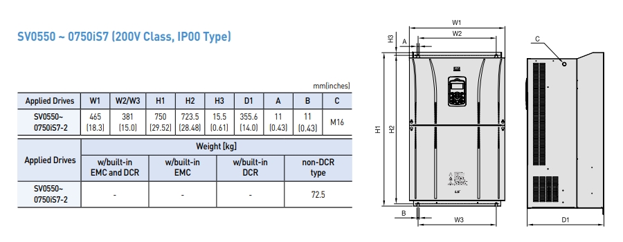 kich thuoc bien tan ls is7 ip21 type 55kw 75kw 200v ip00