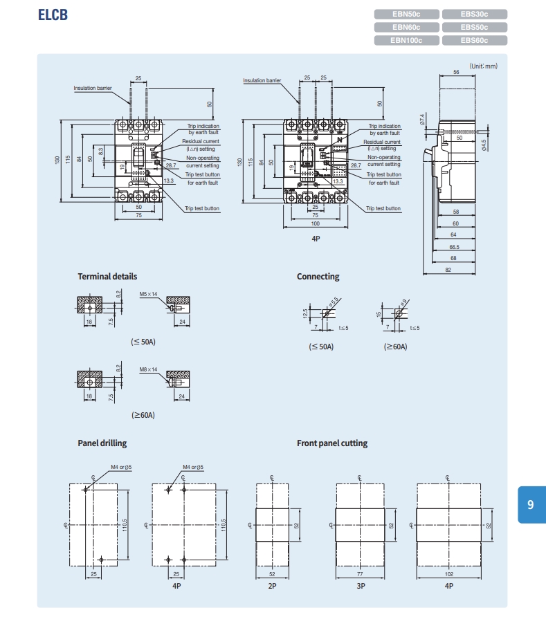 elcb ls ebn50c ebn60c ebn100c ebs30c ebs50c ebs60c kich thuoc cad