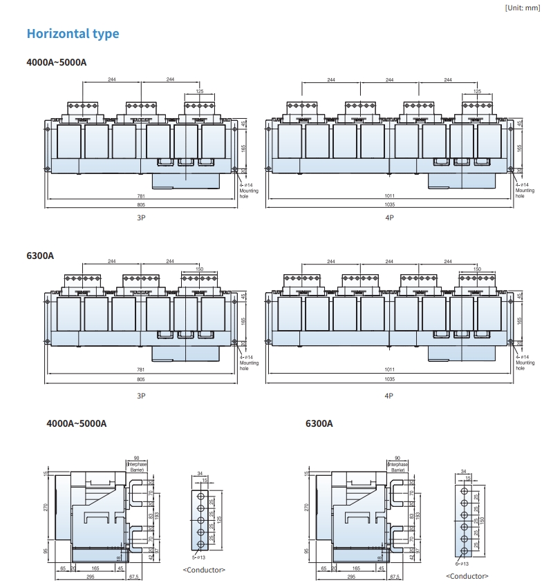 acb ls fixed type 6300af 4000a-6300a ah-as 40-63g horizontal type