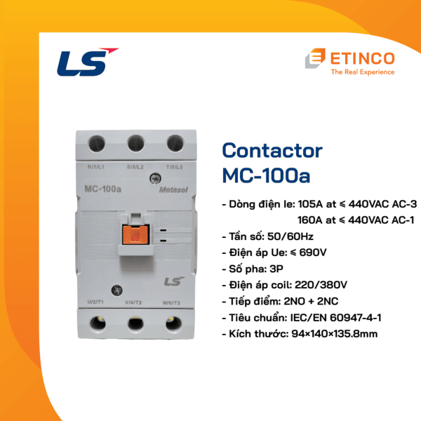 MC-100a 220VAC | Khởi động từ - Contactor LS 100A 3P 220V 2NO2NC