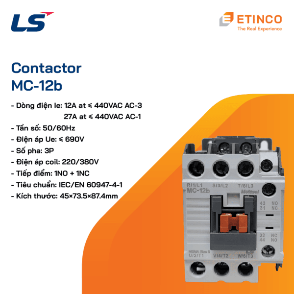 MC-12b 220VAC | Khởi động từ - Contactor LS 12A 3P 220V 1NO1NC
