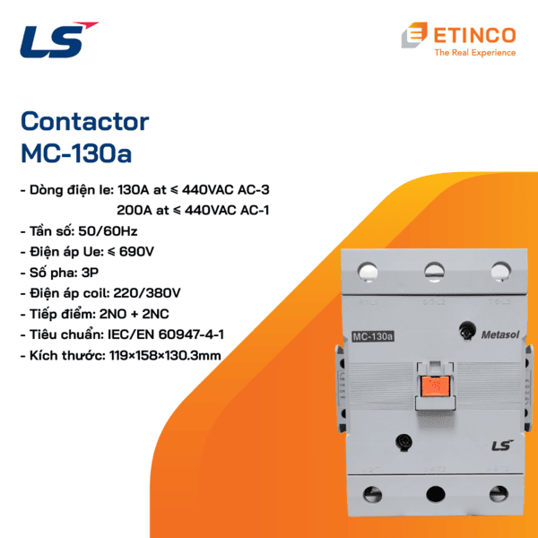 MC-130a 220VAC | Khởi động từ - Contactor LS 130A 3P 220V 2NO2NC
