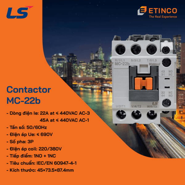 MC-22b 220VAC | Khởi động từ - Contactor LS 22A 3P 220V 1NO1NC