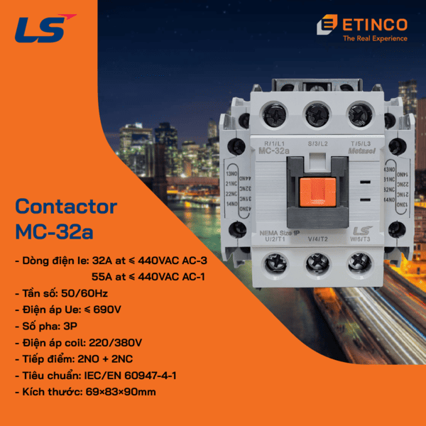 MC-32a 220VAC | Khởi động từ - Contactor LS 32A 3P 220V 2NO2NC