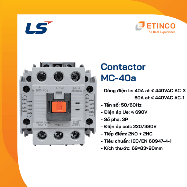 MC-40a 380VAC | Khởi động từ - Contactor LS 40A 3P 380V 2NO2NC