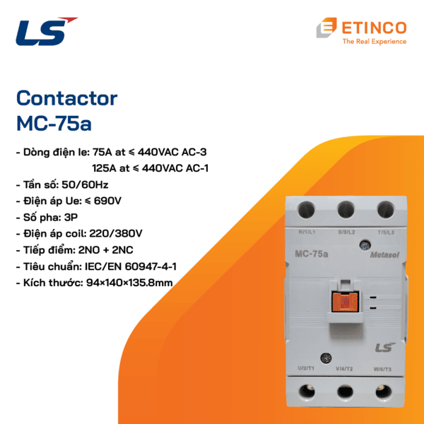 MC-75a 220VAC | Khởi động từ - Contactor LS 75A 3P 220V 2NO2NC
