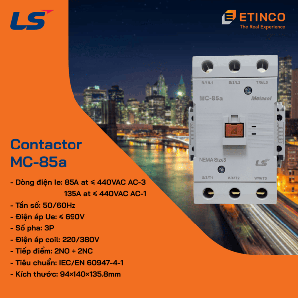 MC-85a 220VAC | Khởi động từ - Contactor LS 85A 3P 220V 2NO2NC