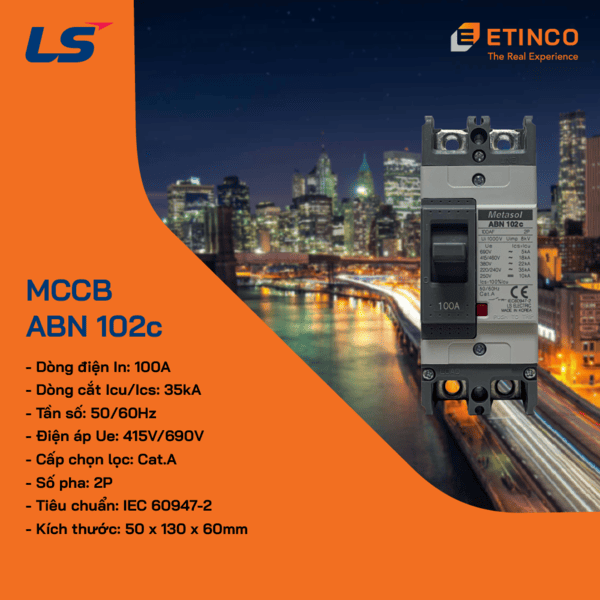 ABN102c 100A | Aptomat khối LS MCCB 100A 2P 35kA