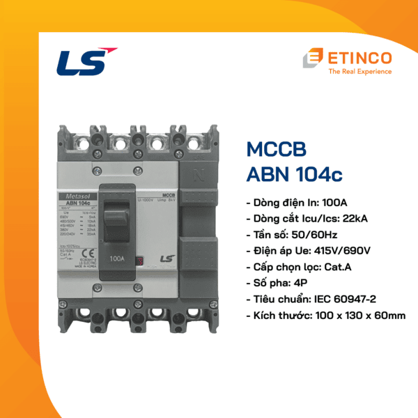 ABN104c 100A | Aptomat khối LS MCCB 100A 4P 22kA