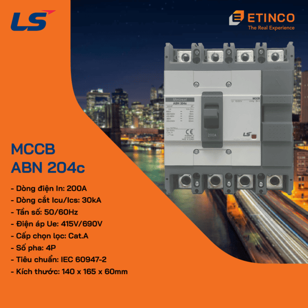 ABN204c 200A | Aptomat khối LS MCCB 200A 4P 30kA