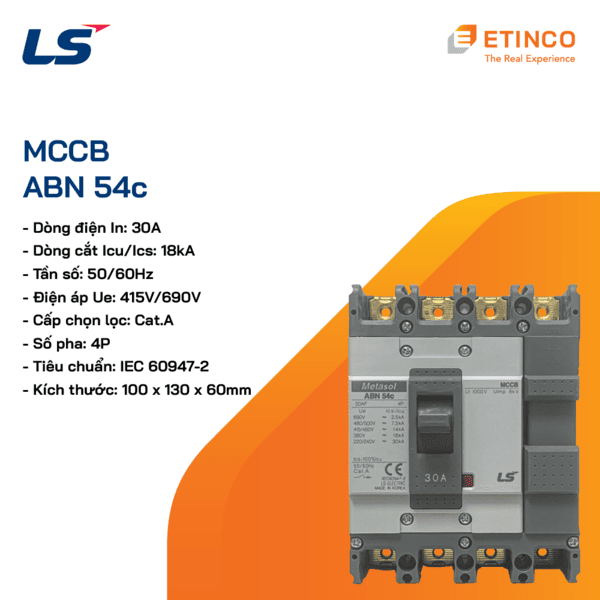 ABN54c 30A | Aptomat khối LS MCCB 30A 4P 18kA