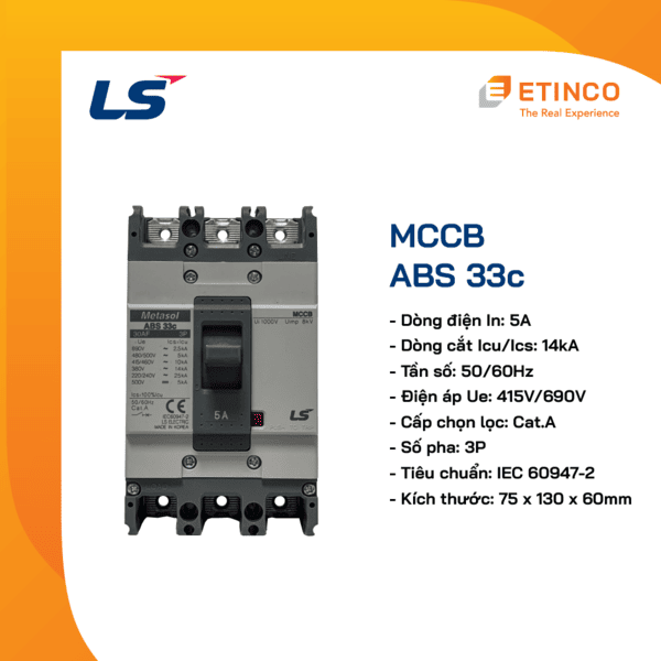 ABS33c 5A | CB khối LS MCCB 5A 3P 14kA