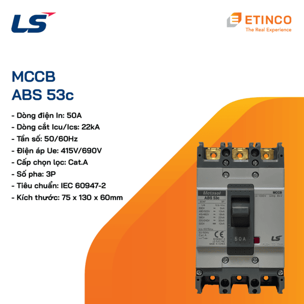 ABS53c 50A | CB khối LS MCCB 50A 3P 22kA