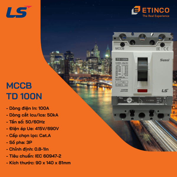 TD100N FMU100 3P 100A | Aptomat MCCB LS 3P 100A 50kA
