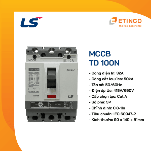 TD100N FMU100 3P 32A | Aptomat MCCB LS 3P 32A 50kA