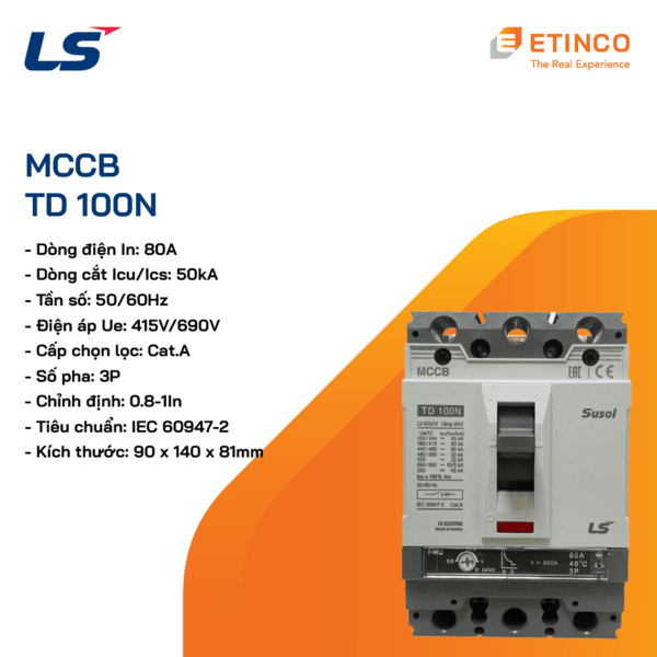 TD100N FMU100 3P 80A | Aptomat MCCB LS 3P 80A 50kA