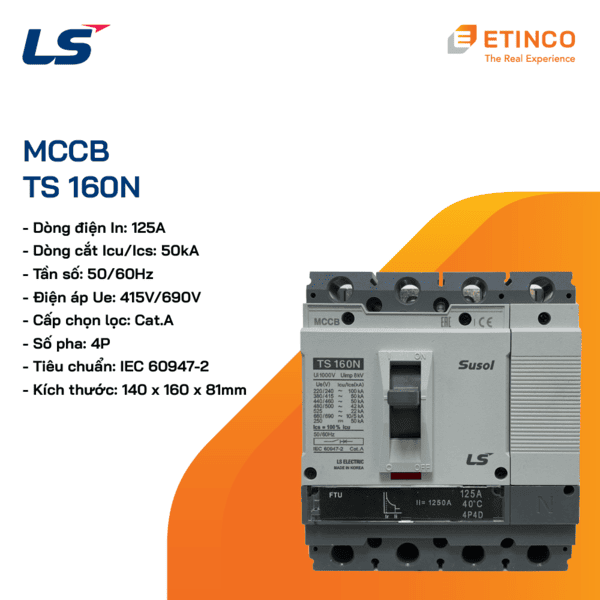 TS160N FTU160 4P 125A | Aptomat MCCB LS 4P 125A 50kA