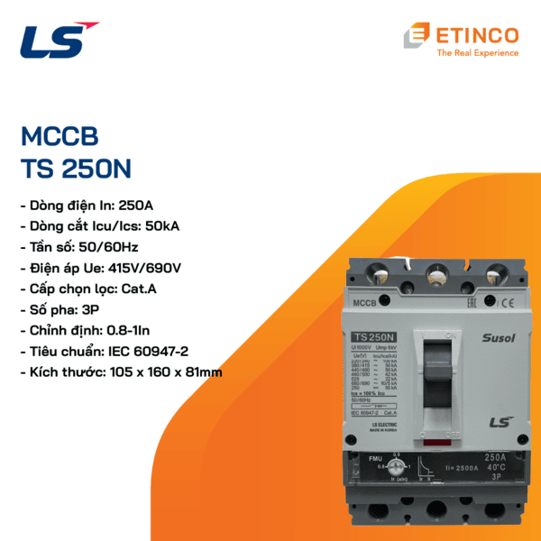 TS250N FMU250 3P 250A | Aptomat MCCB LS 3P 250A 50kA