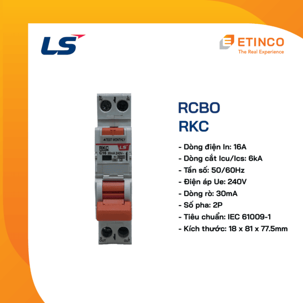 RKC 1P+N 16A | RCBO LS 1P+N 16A 30mA 6kA