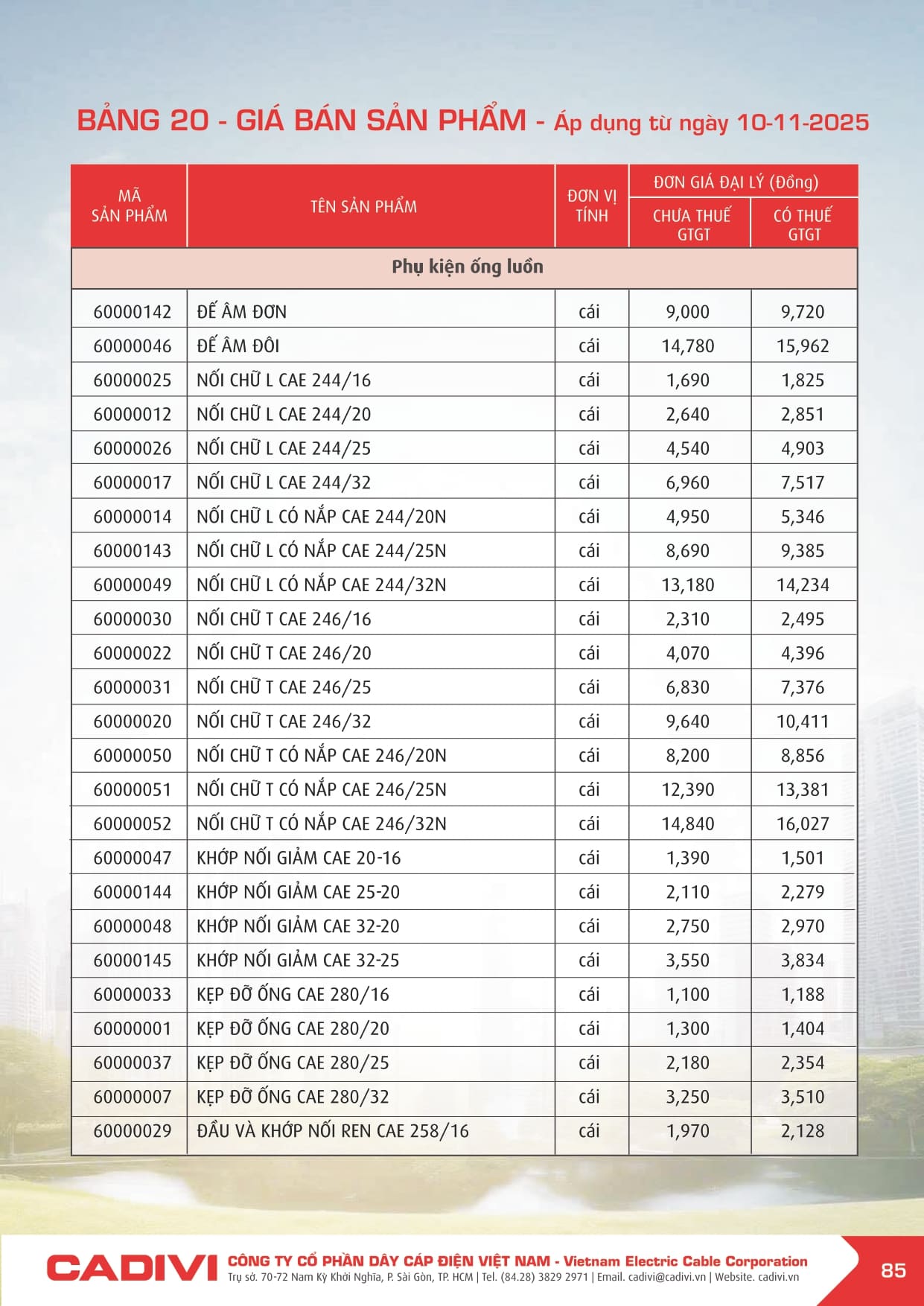 Bảng giá Dây cáp điện Cadivi 2025 mới | Đầy đủ & chi tiết bang gia cadivi 10-11-2025 trang 085