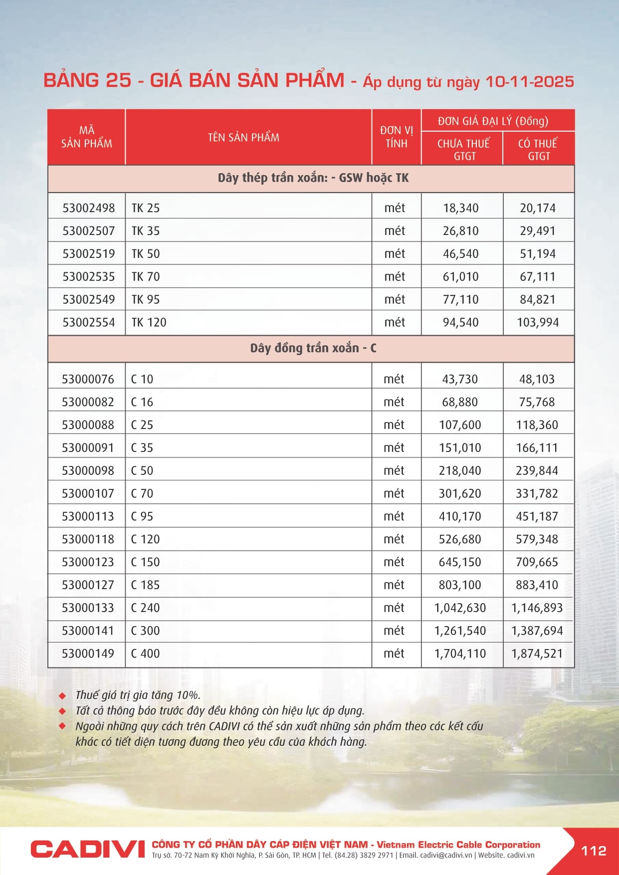 Bảng giá Dây cáp điện Cadivi 2025 mới | Đầy đủ & chi tiết bang gia cadivi 10-11-2025 trang 112
