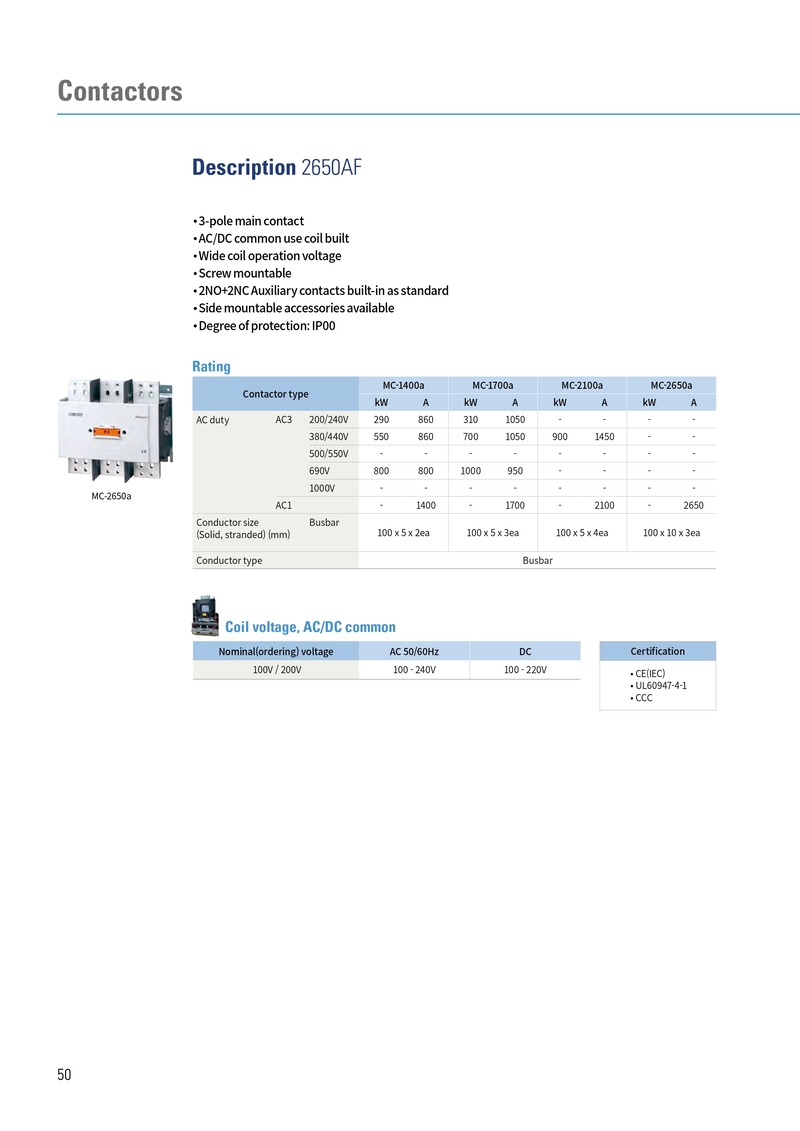 MC-1400a 380VAC | Contactor LS 1400A 3P 550kW 2NO2NC thong so ky thuat metasol contactor ls 3p 2650af