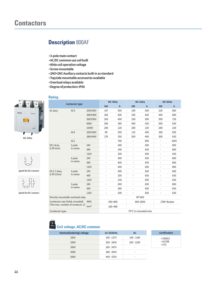 thong so ky thuat metasol contactor ls 3p 800af