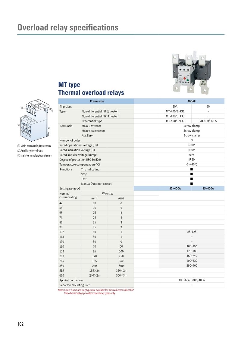MT-400 | Rơ le nhiệt LS 85-400A 3P 690V thông số kỹ thuật metasol rơ le nhiệt LS MT400 400AF